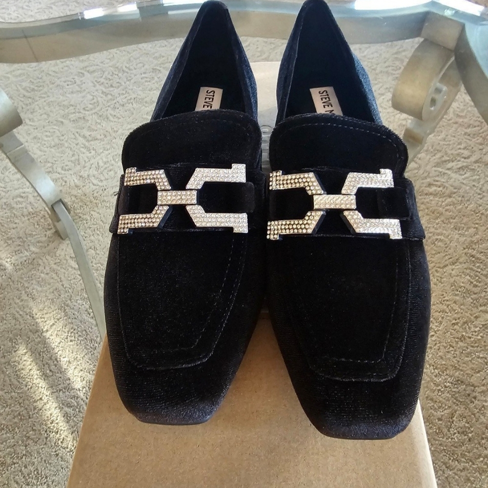 Steve Madden Black Loafers with Silver Accent